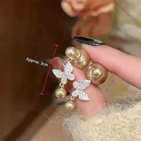 Butterfly Artificial Pearl Stud Earrings With Zircon Silver Earring Post French Vintage Luxury Gold Plated Jewelry For Women