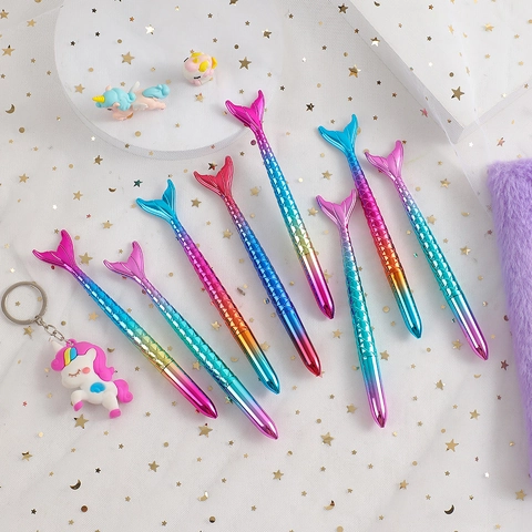 Mermaid Tail Gel Pen Electroplated Plastic Fish Scale Texture Gradient Novelty Writing Stationery For Students Kids