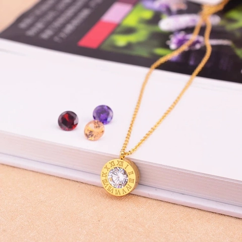 Halsketting Met Romeinse Cijfers Hanger 18K Verguld Roestvrij Staal Met Fonkelende Zirkoon Sieraden Voor Dames Elegant