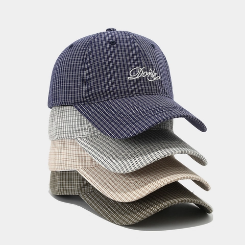 Plaid Cotton Baseball Cap Letter Embroidery Adjustable Vintage Casual Sun Hat Outdoor Sport Headwear