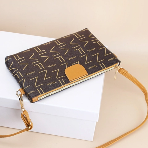 Vintage Monogram Print PU Leder Umhängetasche Kleine Eckige Schultertasche Handytasche Für Damen Mit Verstellbarem Riemen