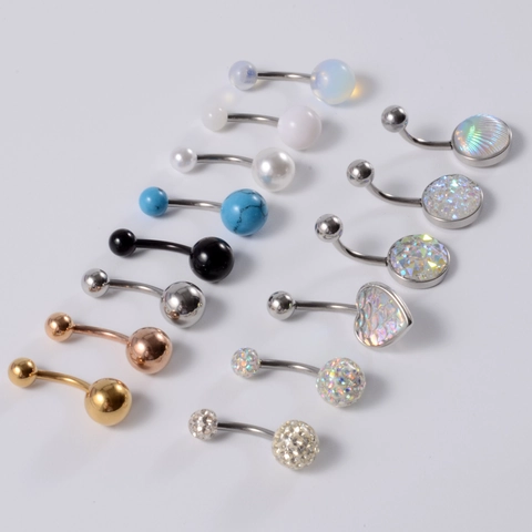 Piercing all'Ombelico in Acciaio Inossidabile Piercing a Bilanciere Curvo Con Opale Perla Artificiale Strass per Donna Gioielli per il Corpo