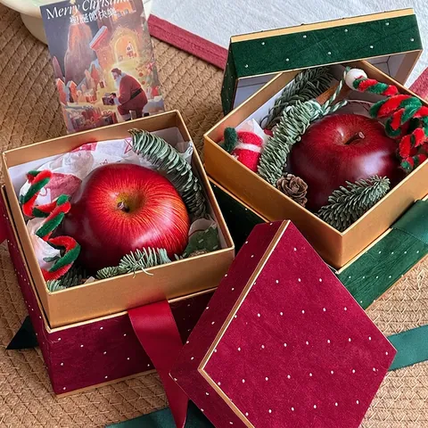 Velvet Polka Dot Gift Boxes Square Cardboard Packaging With Ribbon Bow For Christmas Holiday Flower Gifting