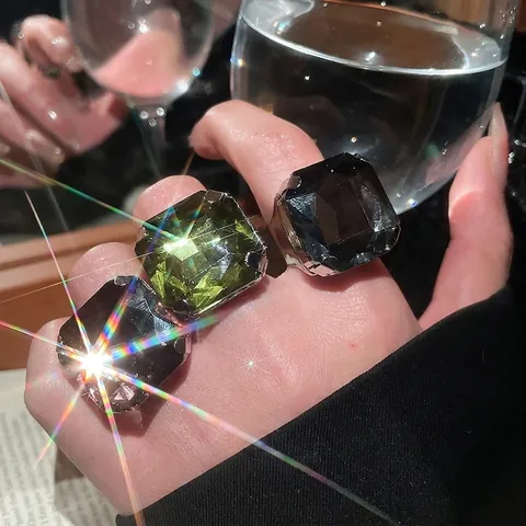 Vintage Oversized Square Rhinestone Statement Ring For Women Large Geometric Copper Cocktail Jewelry Adjustable Open