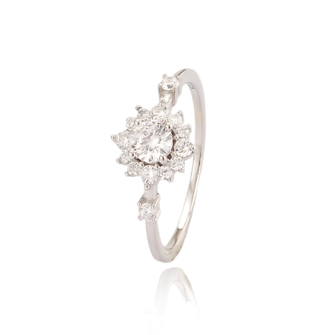 925 Sterling Silber Blumen Ring Runder Zirkon Halo Verlobung Hochzeit Band Für Frauen Platinierte Luxus
