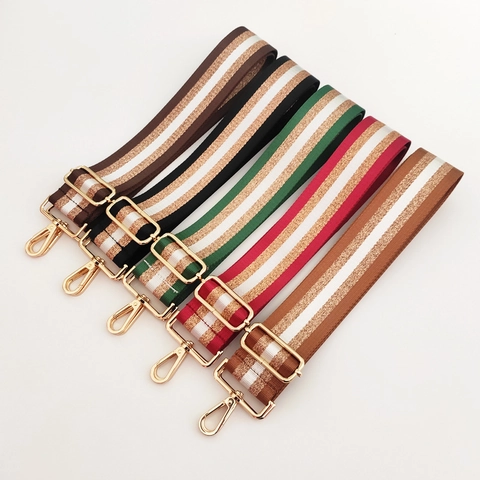 Verstellbarer Breiter Taschengurt Nylon Lurex Streifenmuster Ersatz Schultergurt Mit Metallschnalle