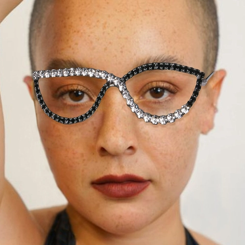 Women Rhinestone Decorative Glasses Frame Hollow Out Metal Crystal Star Shape Cat Eye Party Fashion Accessories