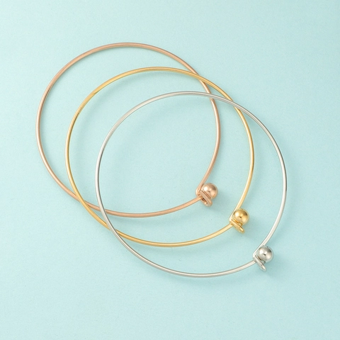 Brazalete Minimalista De Acero Inoxidable Pulido Con Cuenta Roscada Diseño Abierto Joyería Elegante Para Mujer