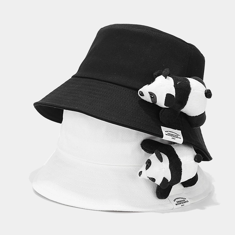 Bucket Hat Katoen Zonbescherming Met Pluche Panda Pop Schattige Cartoon Outdoor Vissershoed