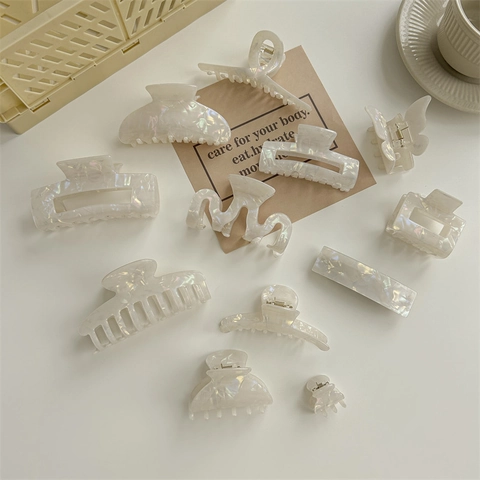 Hair Claw Clips Pearlescent Resin Iridescent Mother Of Artificial Pearl Shark Clip Elegant Non Slip Hairpins Accessories For Women
