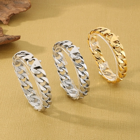 Cuban Link Bracelet Stainless Steel Hip Hop Punk Heavy Chain Streetwear Fashion Jewelry For Men Women Versatile Style