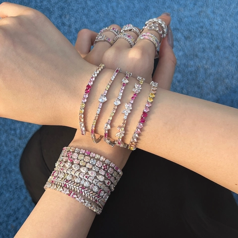 925 Sterling Silver Colorful Zirconia Bracelet For Women Elegant Heart Butterfly Floral Design Wedding Fashion Jewelry