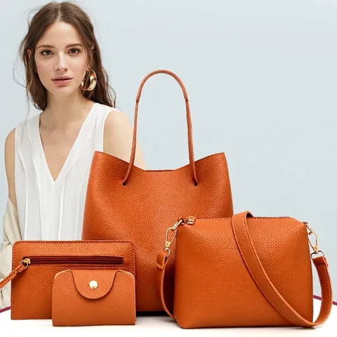 Lychee Texture PU Leather Women Tote Shoulder Crossbody Bag Handbag And Card Holder Large Capacity Fashion Solid Color