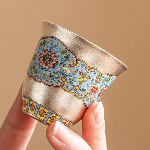 Tazza Da Tè In Smalto Filigranato Ceramica Argentata Stile Cinese Tradizionale Tazza Da Tè Kung Fu Design Vintage Fiore Uccello