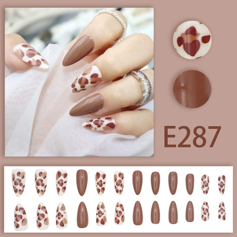 Amandelvormige Kunstnagels Glanzende Amberbruine Luipaardprint Kunstmatige Valse Vingernagels Voor Dames