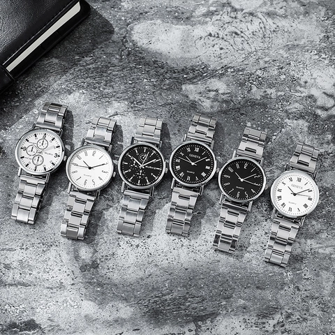 Men Quartz Wristwatch Stainless Steel Link Bracelet Alloy Case Round Analog Dial Business Casual Fashion Style