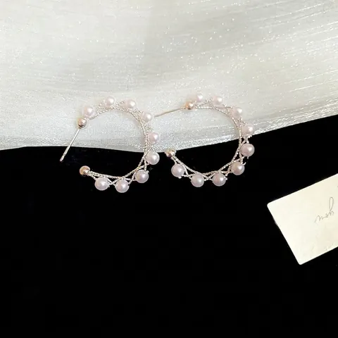 Orecchini A Cerchio Con Künstliche Perle A Forma Di C Con Perno In Argento Sterling 925 Design In Metallo Intrecciato Gioielli Vintage