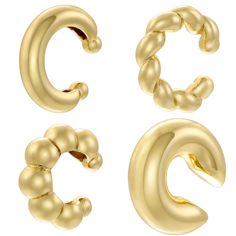 Ear Cuff A Forma Di C Ottone Orecchini Senza Buco Torsione Perline Metallo Liscio Gioielli Moda Donna