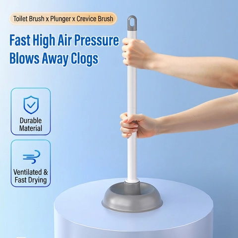 Toilet Brush And Plunger With Holder Wall Mounted Bathroom Deep Cleaning Essentials Grey White Crevice Brush Plastic Durable