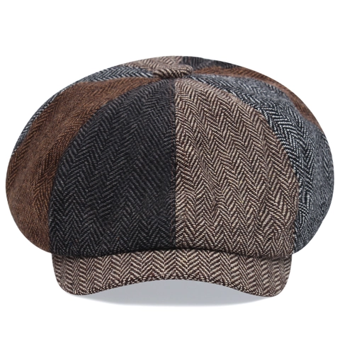 Casquette Newsboy Vintage Mélange De Laine Motif Chevrons Chapeau Gatsby Huit Panneaux Rétro Britannique Plate
