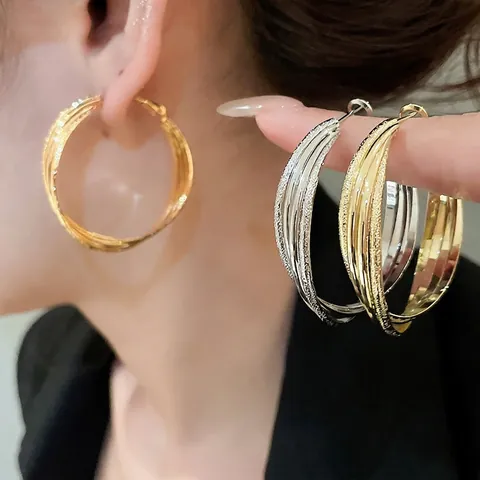 Multi Layered Cross Hoop Earrings 18K Gold Plated Minimalist Commuter Fashion For Women With Silver Earring Post