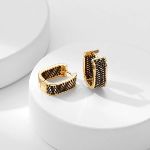 Copper Huggie Hoop Earrings Rectangular U-Shape Micro-Pave Colorful Cubic Zirconia Minimalist Elegant Women Jewelry