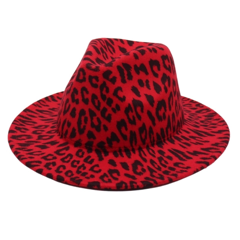 Women Vintage Leopard Print Fedora Hat Woolen Felt Wide Brim Jazz Cap British Style Fashionable Elegant Accessory