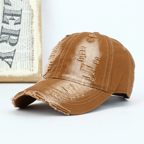 Distressed Washed Cotton Baseball Cap Vintage Ripped Sun Hat Adjustable Retro Solid Color Outdoor Sport Streetwear