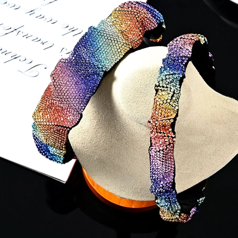 Rhinestone Padded Headband Full Diamond Pleated Wide Hairband Baroque Style Sparkling Hair Accessories For Women