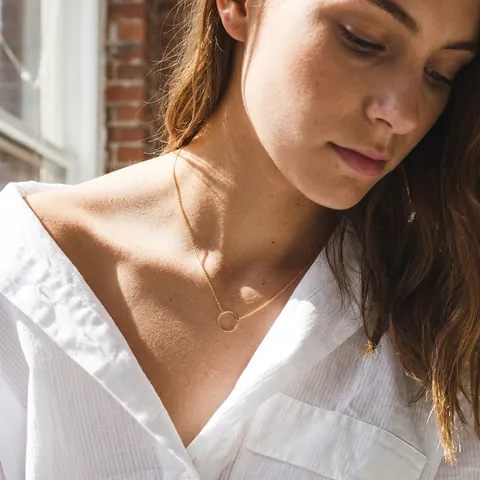 Collar Con Colgante De Aro Redondo Minimalista Textura Martillada Acero Inoxidable 316L Joyería Geométrica Para Mujer Cadena Ajustable
