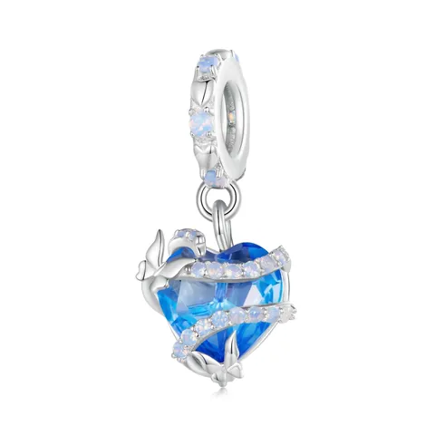 925 Sterling Silver Blue Magic Heart Charm Butterfly Rhinestone Inlaid Pendant Only Without Chain For Women DIY Bracelet Jewelry