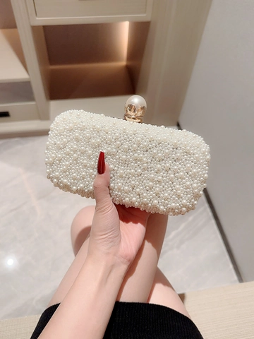 Elegante Damen Abendtasche Vollständig Mit Künstlichen Künstliche Perlen Besetzt Hochzeit Party Handtasche Mit Abnehmbarer Metallkette