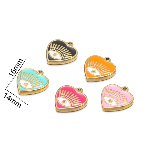 Ciondoli Cuore Malocchio Acciaio Inossidabile Smalto Colorato Charms Per Creazione Gioielli DIY Accessori Creativi