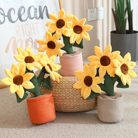 Juguete De Planta De Girasol En Maceta De Peluche Flor Rellena Suave Decoración De Escritorio Adorno Hogar Oficina Colorido Novedad