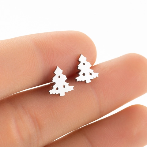 Minimalist Stainless Steel Christmas Tree Reindeer Snowflake Stud Earrings For Women Festive New Year Party Jewelry Gift