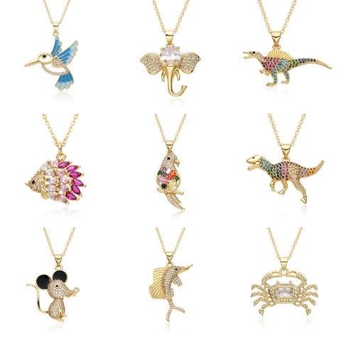 Animal Pendant Necklace Copper Gold Plated Colored Zircon Micro Pave Cartoon Cute Fashion Jewelry For Women