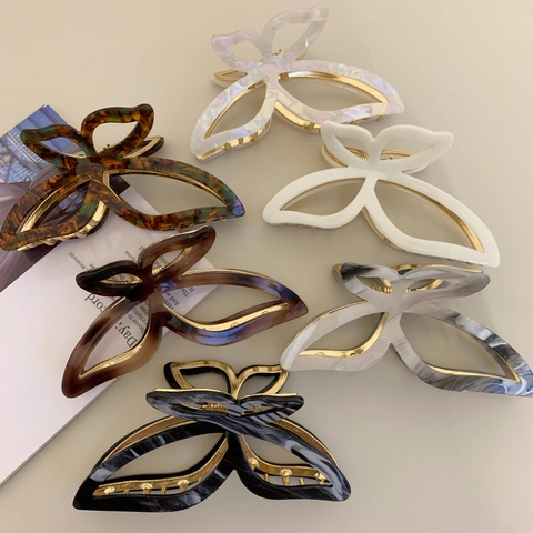 Pinza Para El Pelo Mariposa Acetato Resina Metal Pinza Grande Francesa Elegante Accesorio De Peinado Mujeres