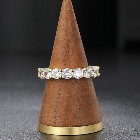 Eternity Ring Classic Round Cubic Zirconia Micro Pave Copper Wedding Band Engagement Jewelry For Women Elegant Polished