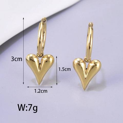 Pendientes De Aro Con Colgante De Corazón De Acero Inoxidable Oro De 18K Diseño 3D Joyería Para Mujer