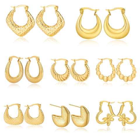 Stainless Steel Gold Plated Earrings For Women Geometric Hammered Spiral Texture Minimalist Fashion Ins Style Jewelry