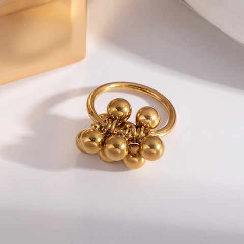 Anillo De Acero Inoxidable Con Bolas Colgantes Chapado En Oro Vintage Minimalista Joyería Geométrica Para Mujeres