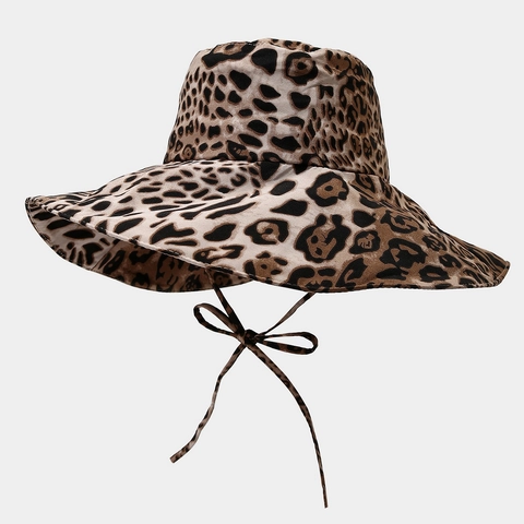 Chapeau Bob Imprimé Léopard Polyester Large Bord Protection Solaire Pliable Style Vintage Extérieur Été