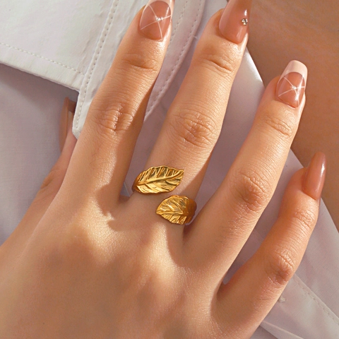 Anillo De Hoja Acero Inoxidable Ajustable Minimalista Joyería De Moda Para Mujeres Diseño Delicado