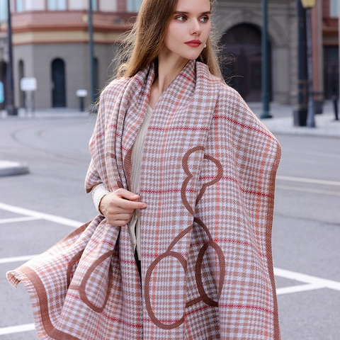Bufanda De Invierno Gruesa Cálida Imitación Cachemira Pata De Gallo Mantón A Cuadros Con Borlas Pashmina Larga Para Frío