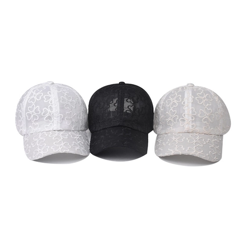 Gorra De Béisbol De Encaje Para Mujer Transpirable Malla Bordado Corazón Protección Solar Moda Ajustable