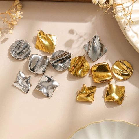 304 Stainless Steel Geometric Pendants Wrinkled Metal Charms For DIY Jewelry Making Irregular Shape