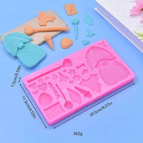 Christmas Gnome Silicone Mold Knitted Hat Sweater Texture Fondant Chocolate Cake Decorating DIY Baking Tool