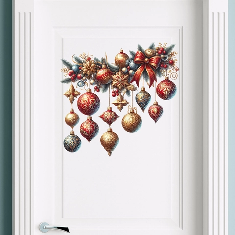 Christmas Ball Wall Sticker PVC Self Adhesive Waterproof Door Mural Holiday Home Decoration Festive Ornaments Window Decal