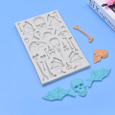 Skull Bone Wing Silicone Mold For Halloween Gothic DIY Baking Fondant Chocolate Resin Crafting