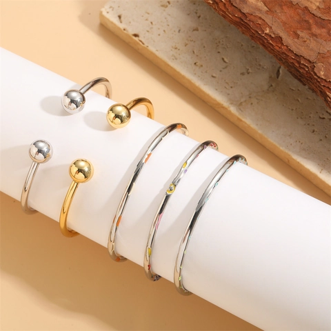 Minimalistische Koperen Armband Voor Dames Goud Zilver Verguld Emaille Maan Bloem Patroon Open Verstelbare Mode Sieraden